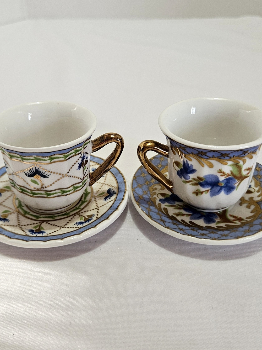 Vintage Demitasse Espresso Cups & Saucers • Mismatched Gold Trim Set